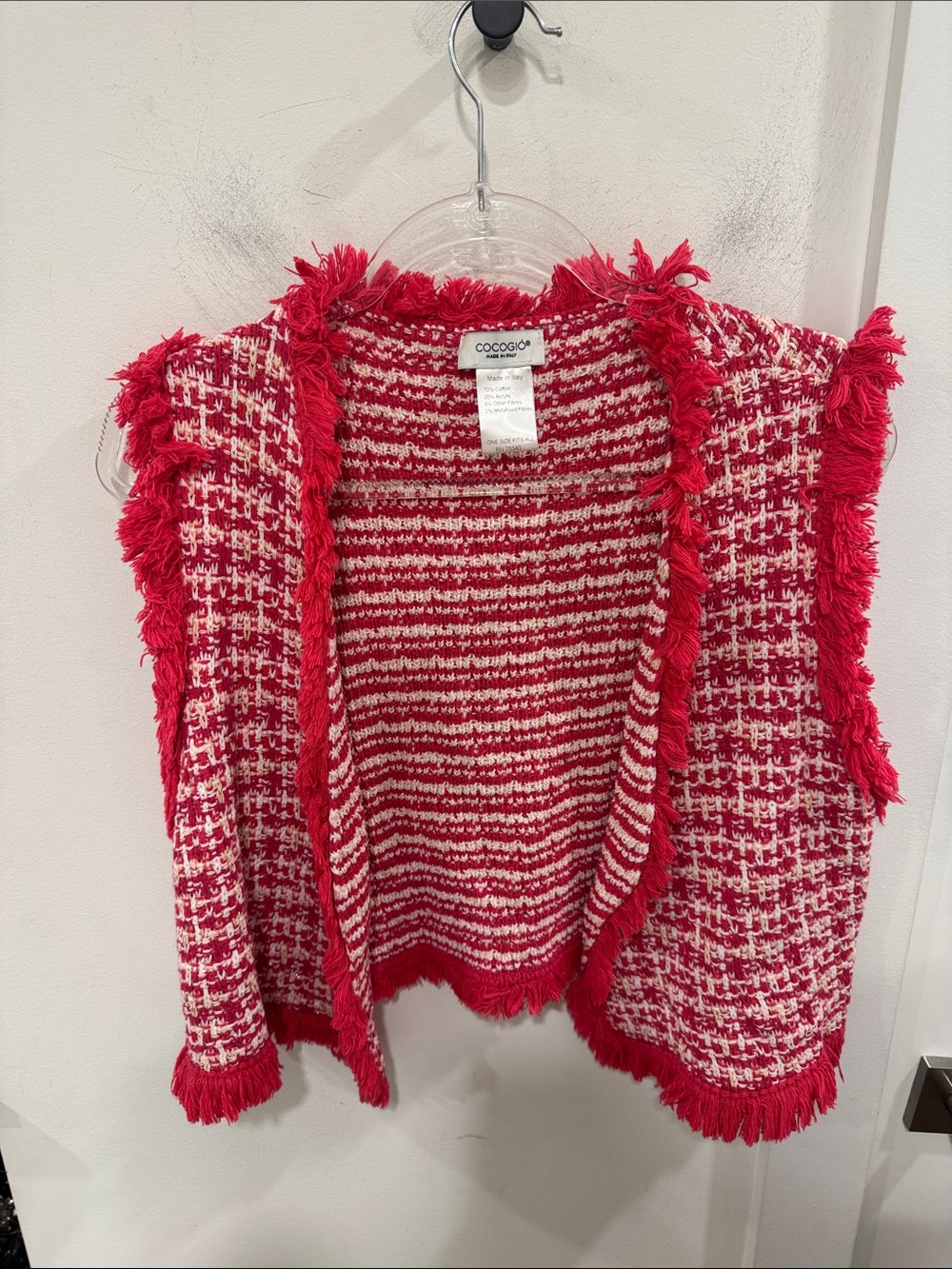 Pink & White Fringe Knit Sweater Vest